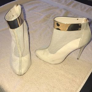 Cream mesh like material ankle boots